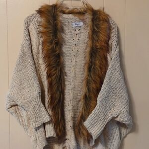 Women's sweater by military hippie faux fur collar warm super fun to wear.